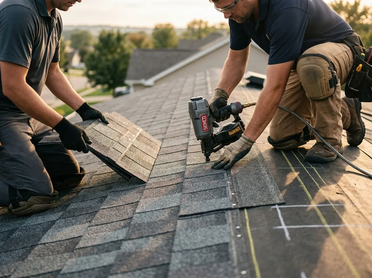 Professional roofer working on a residential roof in Benton Park